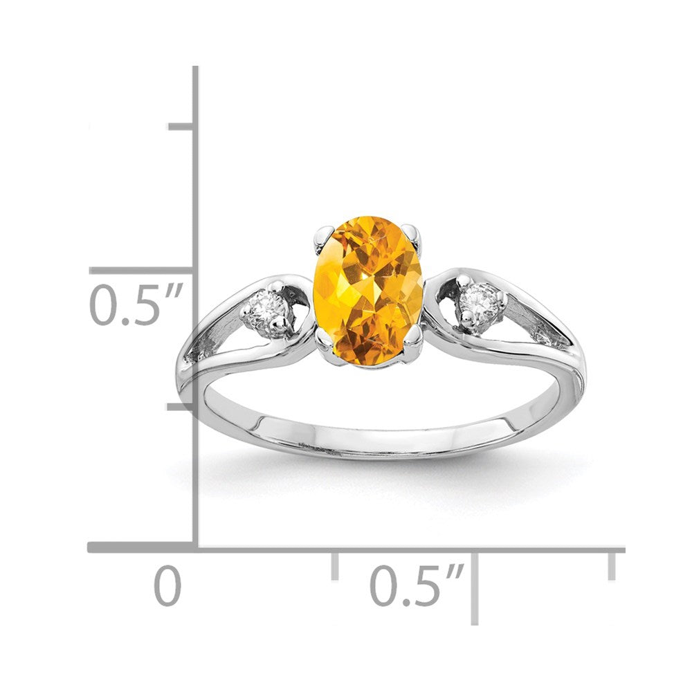 14K Weißgold 7x5mm Oval Citrin A Echt Diamant Ring