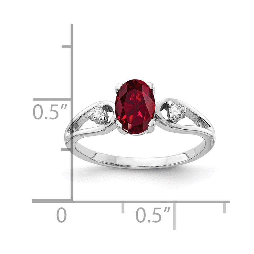14K Weißgold 7x5mm Oval Erzeugt Rubin A Echt Diamant Ring