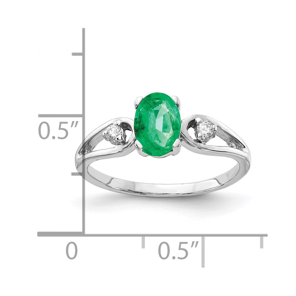 14K Weißgold 7x5mm Oval Smaragd A Echt Diamant Ring