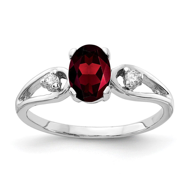 14K Weißgold Ring mit ovalem Granat AAA 7x5 mm und echten Diamanten