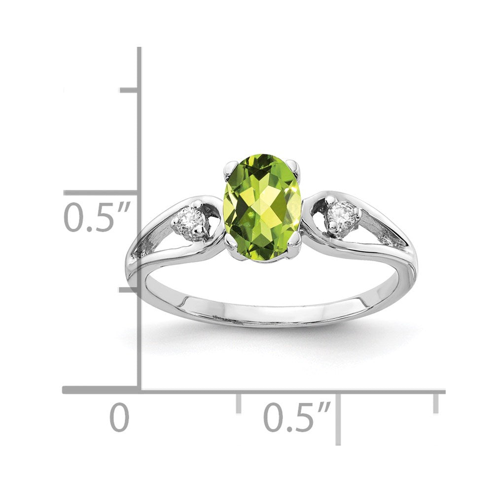 14K Weißgold 7x5mm Oval Peridot Karo A Diamant Ring