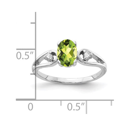 14K Weißgold 7x5mm Oval Peridot A Echt Diamant Ring