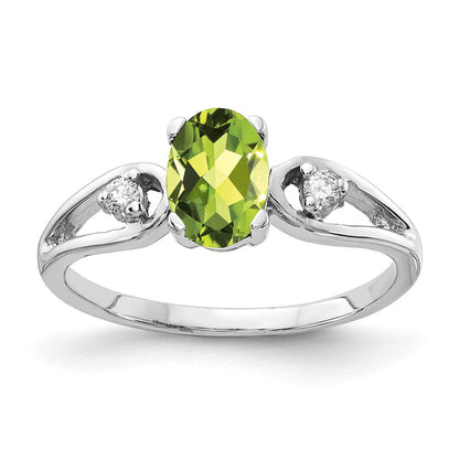 14K Weißgold 7x5mm Oval Peridot Karo A Diamant Ring
