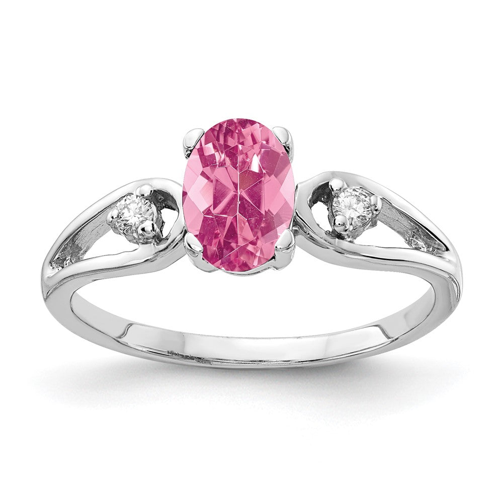 14K Weißgold 7x5mm Oval Rosa Turmalin Aaa Diamant Ring (size 6 Nur)