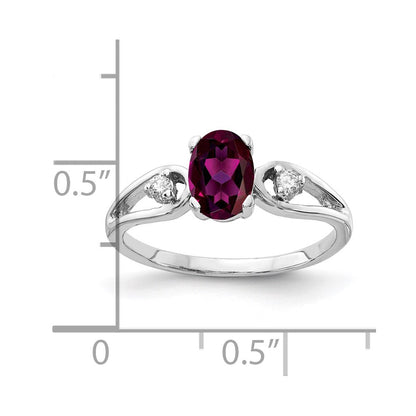 14K Weißgold 7x5mm Oval Rhodolith Granat A Diamant Ring