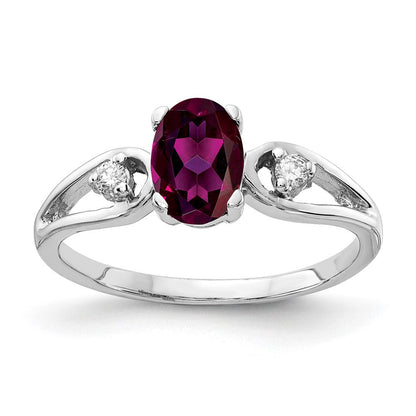 14K Weißgold 7x5mm Oval Rhodolith Granat A Diamant Ring