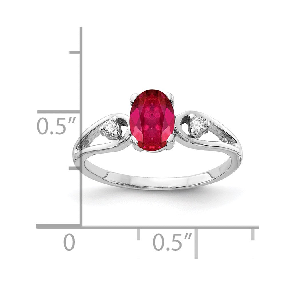 14K Weißgold 7x5mm Oval Rubin A Echt Diamant Ring