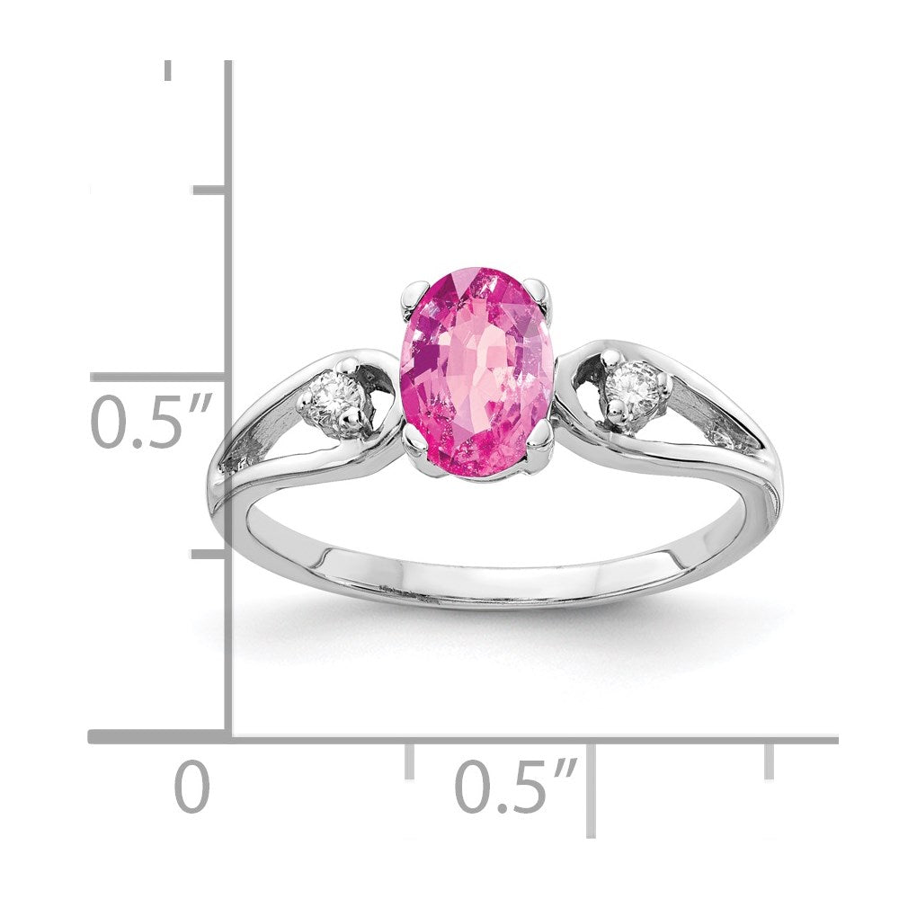 14K Weißgold 7x5mm Oval Rosa Saphir Aa Diamant Ring
