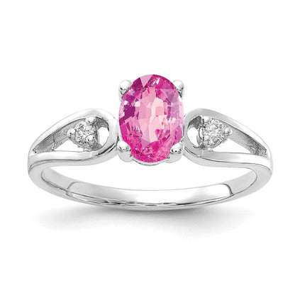 14K Weißgold 7x5mm Oval Rosa Saphir Aa Diamant Ring