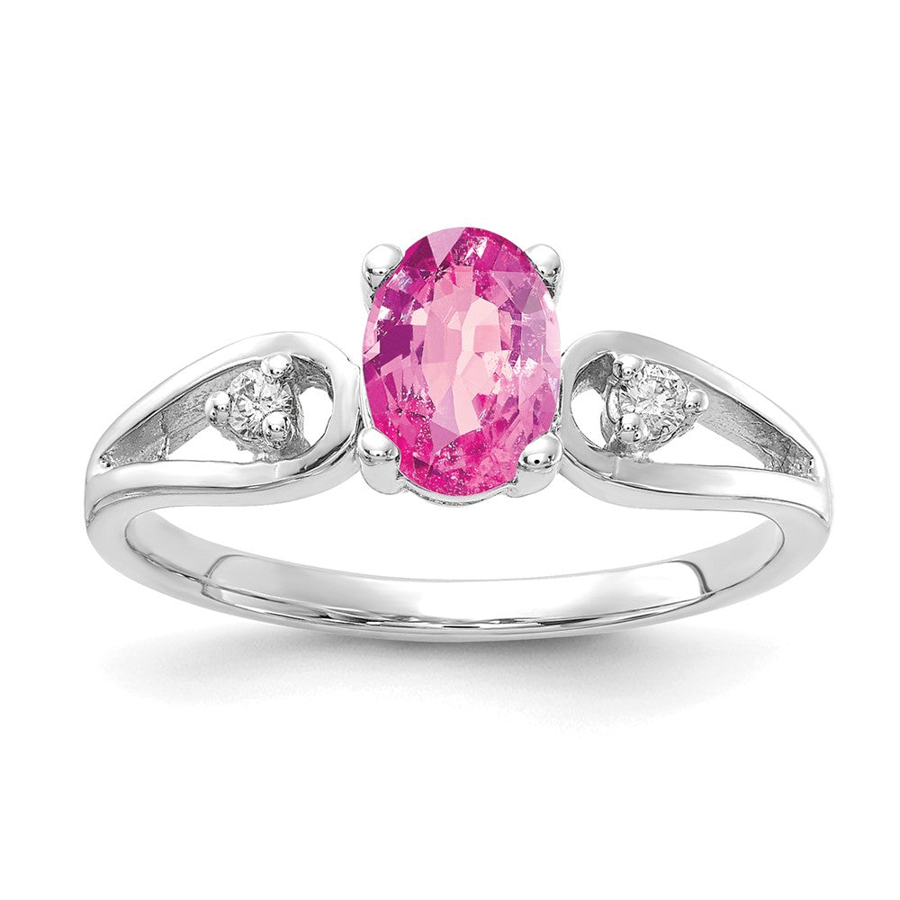14K Weißgold 7x5mm Oval Rosa Saphir Aaa Diamant Ring