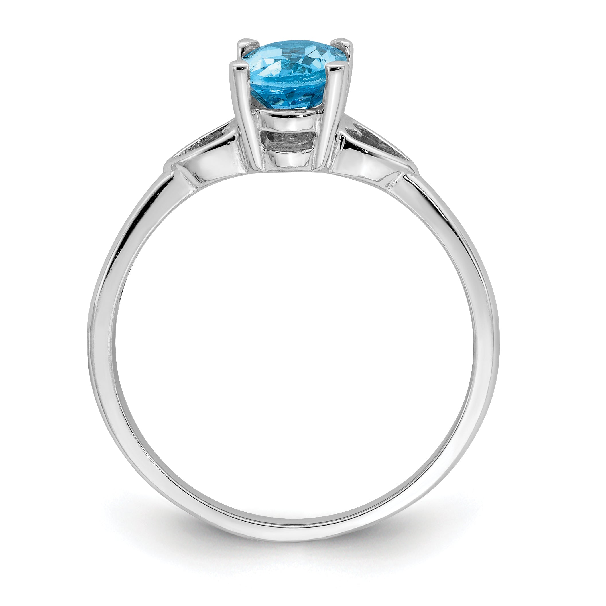 Massiv 14K Weißgold 7x5mm Oval Synthetisch Blautopas Ring