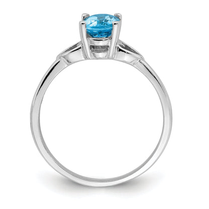 Massiv 14K Weißgold 7x5mm Oval Synthetisch Blautopas Ring