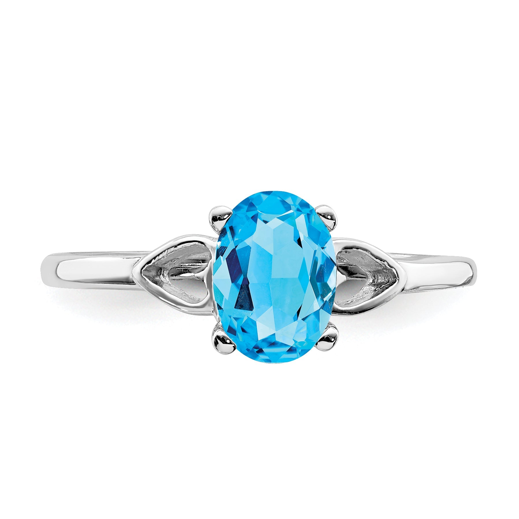Massiv 14K Weißgold 7x5mm Oval Synthetisch Blautopas Ring