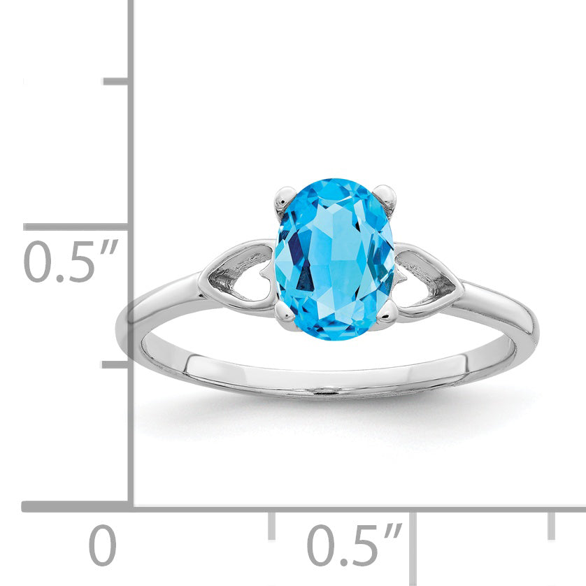 Massiv 14K Weißgold 7x5mm Oval Synthetisch Blautopas Ring