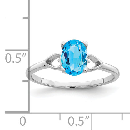 Massiv 14K Weißgold 7x5mm Oval Synthetisch Blautopas Ring