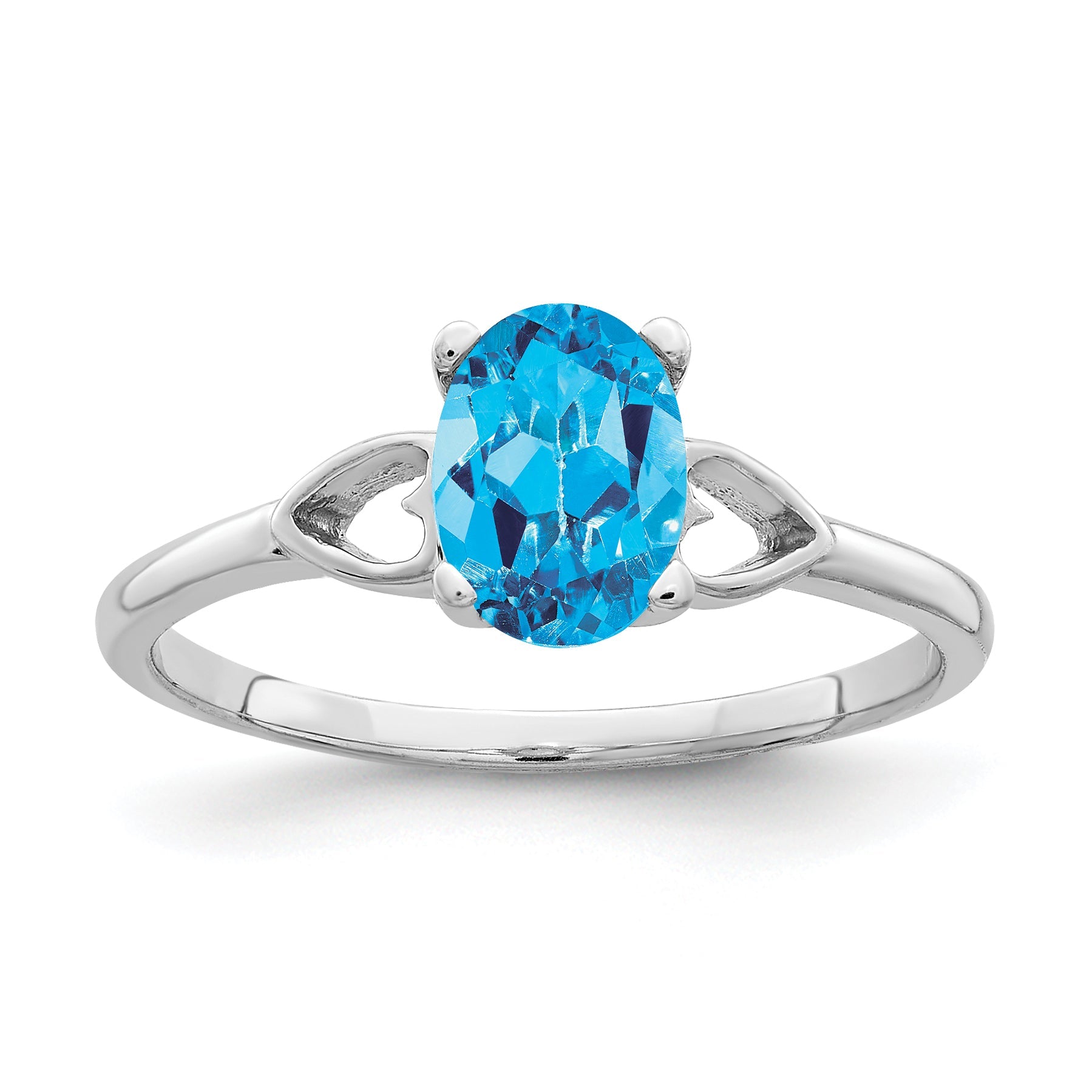 Massiv 14K Weißgold 7x5mm Oval Synthetisch Blautopas Ring