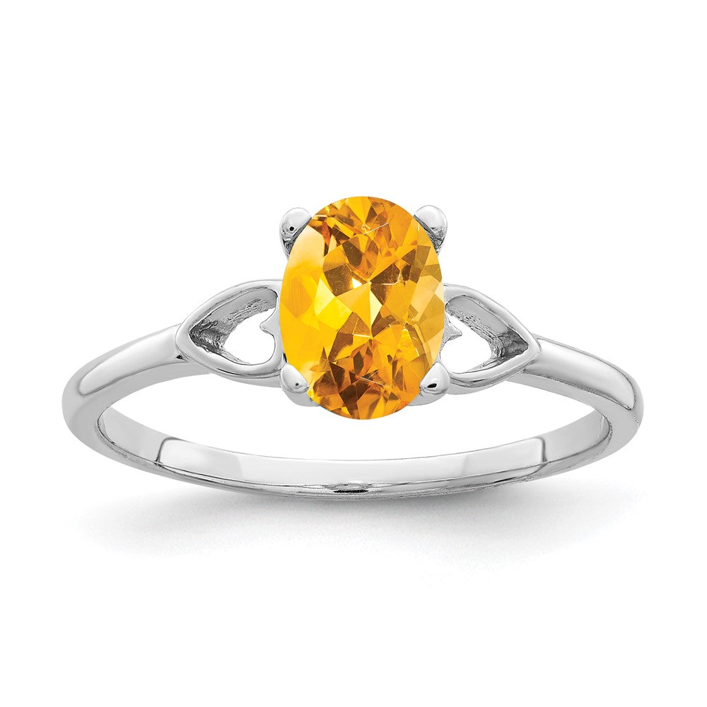 14K Weißgold Ring mit ovalem 7x5mm Citrin im Karo-/Schachbrettschliff