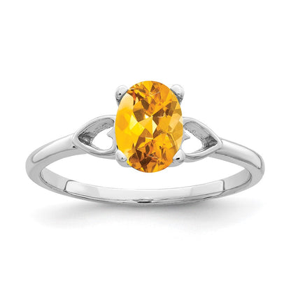 14K Weißgold Ring mit ovalem 7x5mm Citrin im Karo-/Schachbrettschliff
