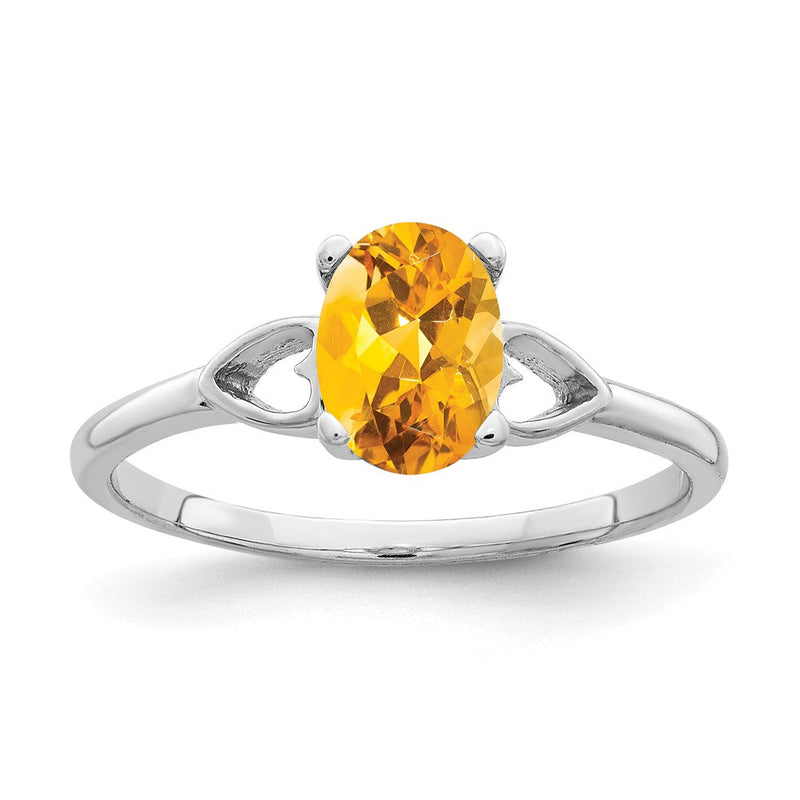 14K Weißgold Ring mit ovalem 7x5mm Citrin im Karo-/Schachbrettschliff