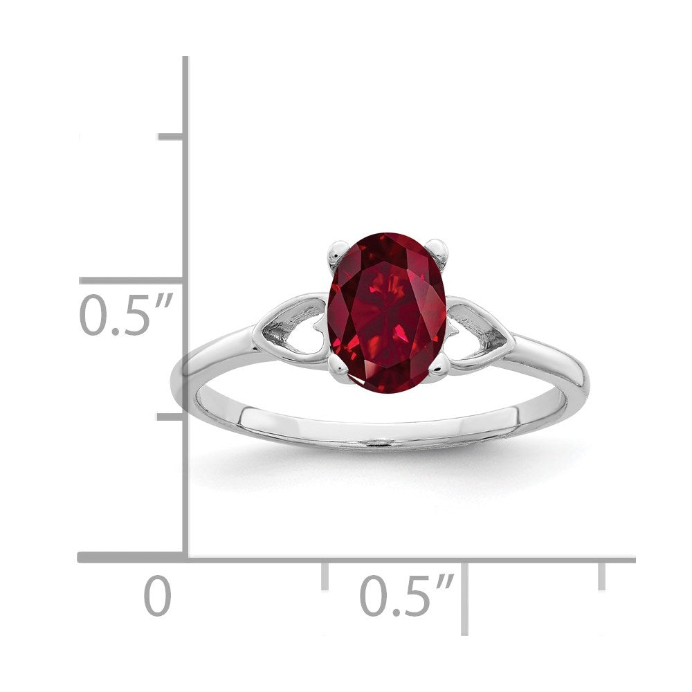 14K Weißgold Ring mit ovalem synthetischem Rubin, 7x5 mm