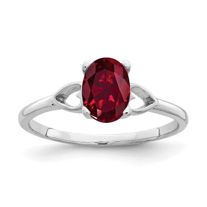 14K Weißgold Ring mit ovalem synthetischem Rubin, 7x5 mm