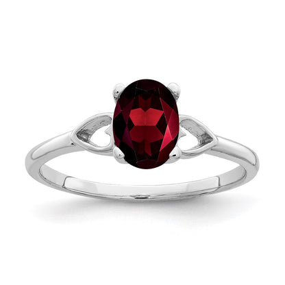 Massiv 14K Weißgold 7x5mm Oval Synthetisch Granat Ring
