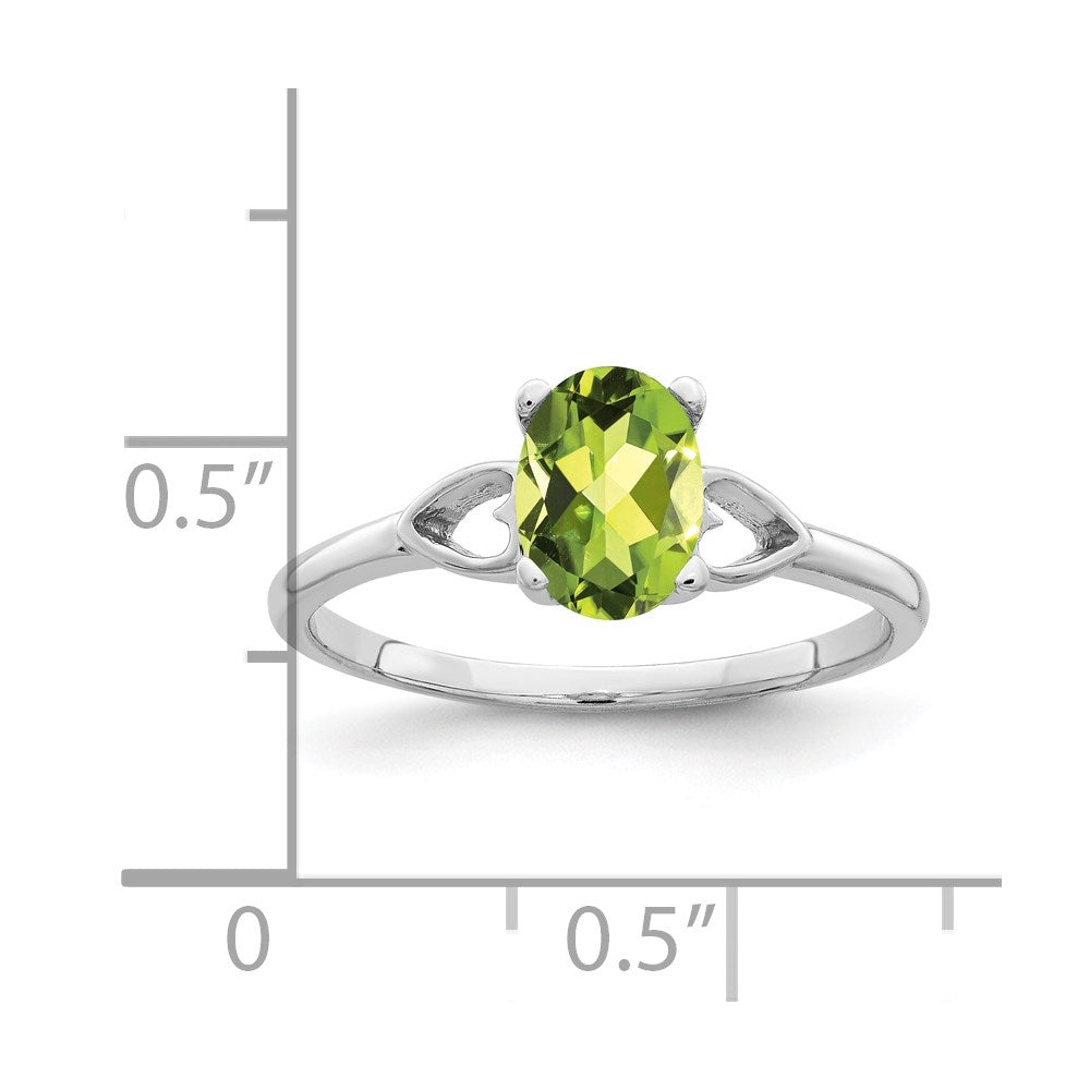 14K Weißgold Ring mit ovalem Peridot 7 x 5 mm