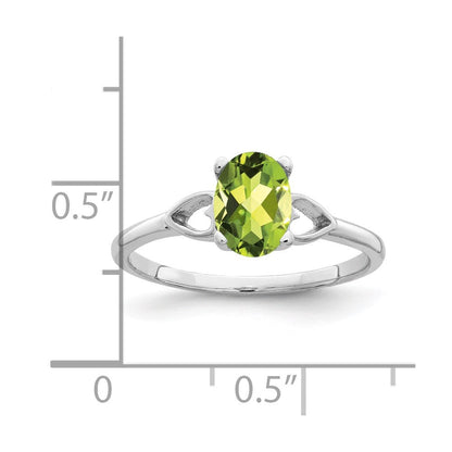 14K Weißgold Ring mit ovalem Peridot 7 x 5 mm