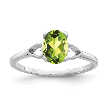 14K Weißgold Ring mit ovalem Peridot 7 x 5 mm
