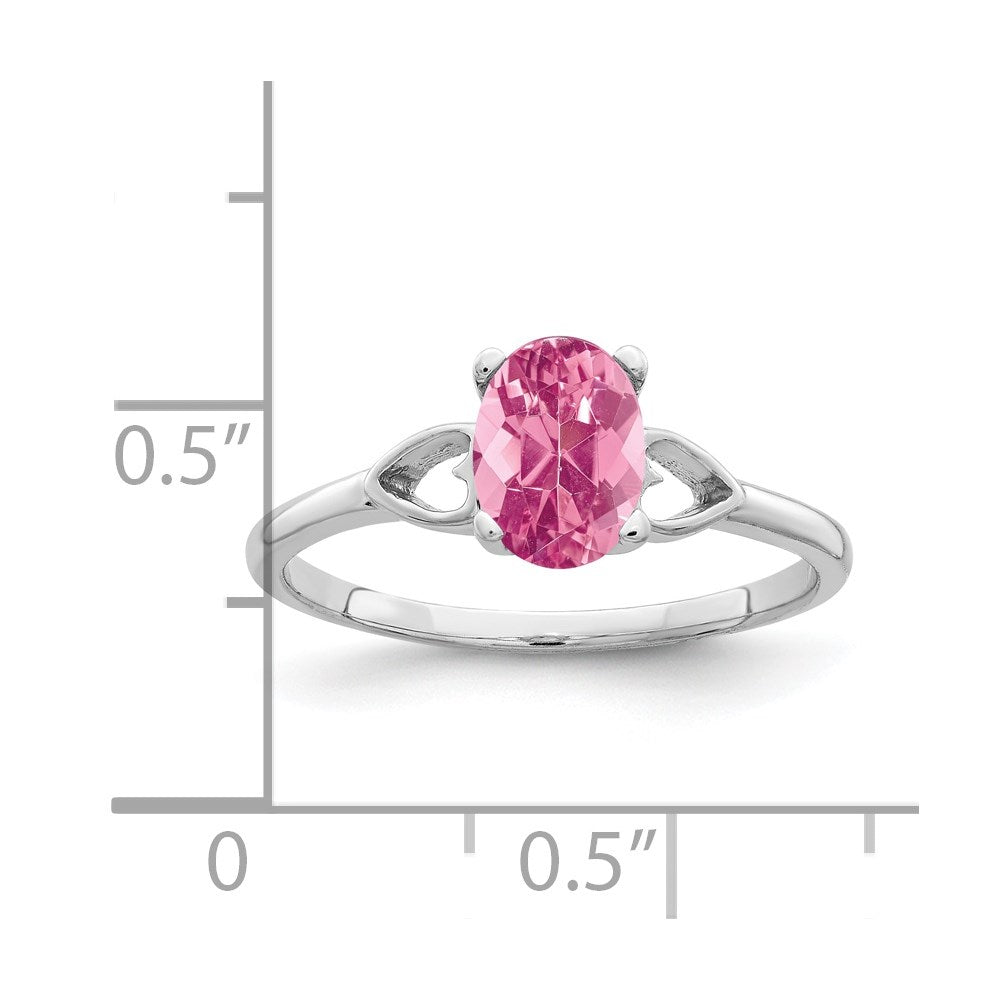 Massiver Ring aus 14K Weißgold mit ovalem simuliertem rosa Turmalin, 7x5mm