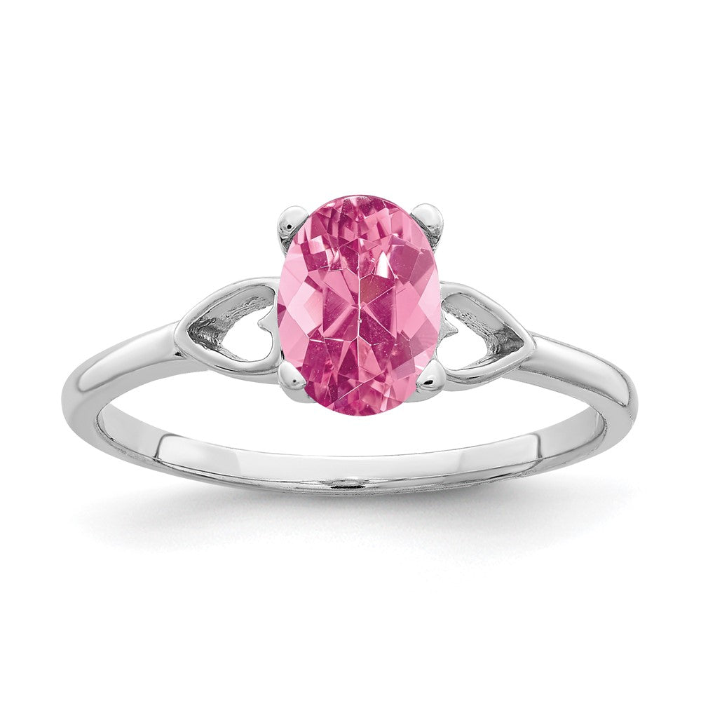 Massiver Ring aus 14K Weißgold mit ovalem simuliertem rosa Turmalin, 7x5mm