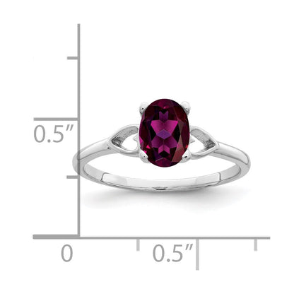 Massivring aus 14K Weißgold mit ovalem simuliertem Rhodolith-Granat, 7x5mm