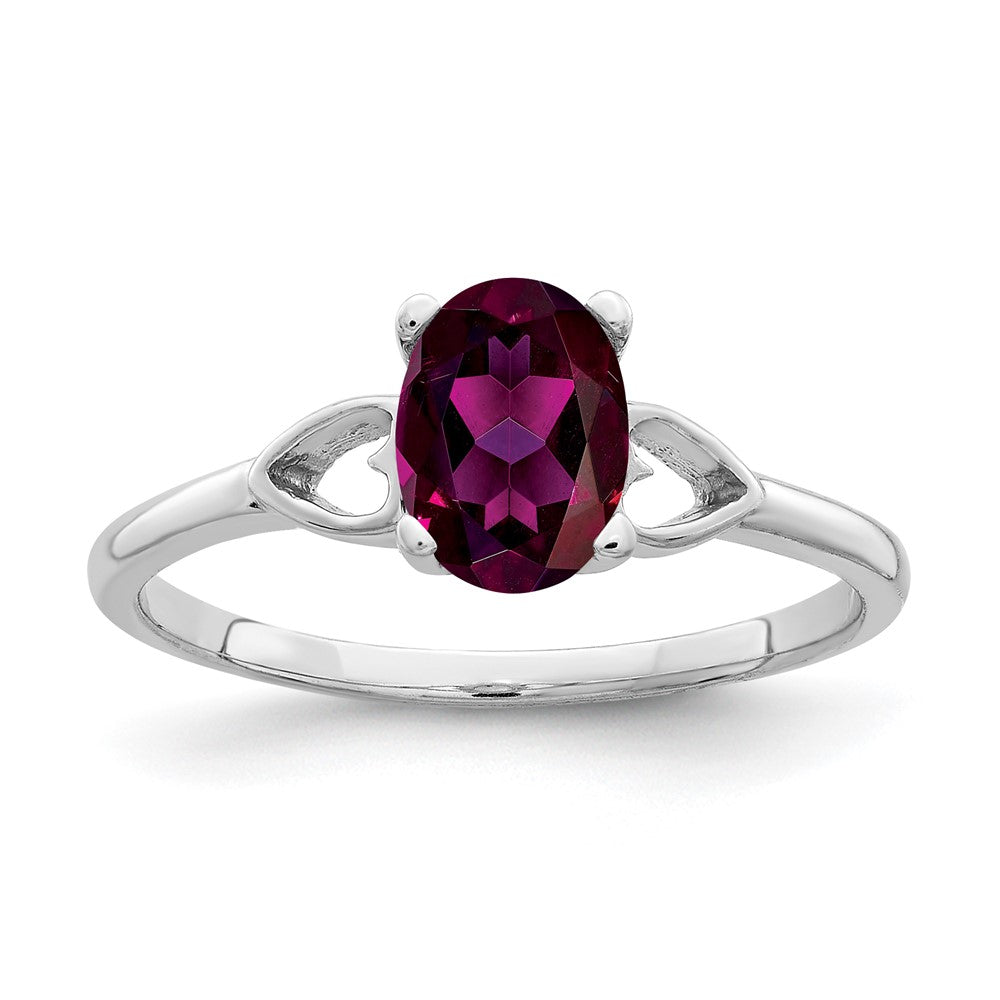 Massivring aus 14K Weißgold mit ovalem simuliertem Rhodolith-Granat, 7x5mm