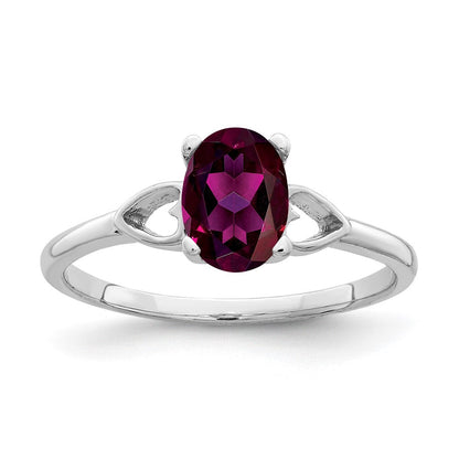 Massivring aus 14K Weißgold mit ovalem simuliertem Rhodolith-Granat, 7x5mm