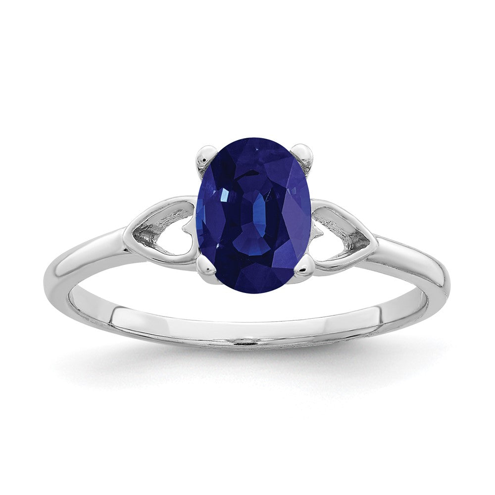 Massiv 14K Weißgold 7x5mm Oval Synthetisch Saphir Ring