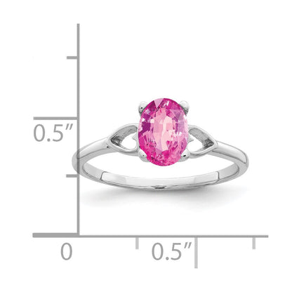 14K Weißgold Ring mit ovalem rosa Saphir, 7x5 mm