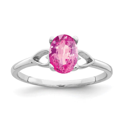 14K Weißgold Ring mit ovalem rosa Saphir, 7x5 mm