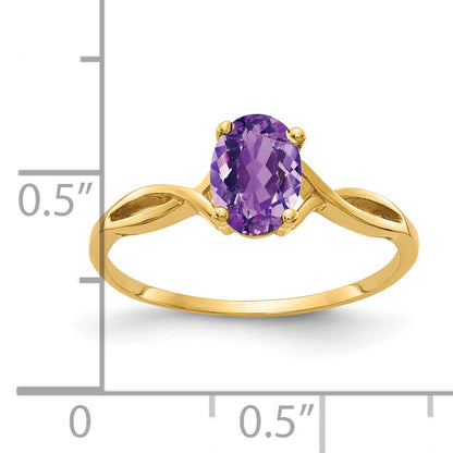14K Gelbgold Ring mit ovalem Amethyst, 7x5 mm
