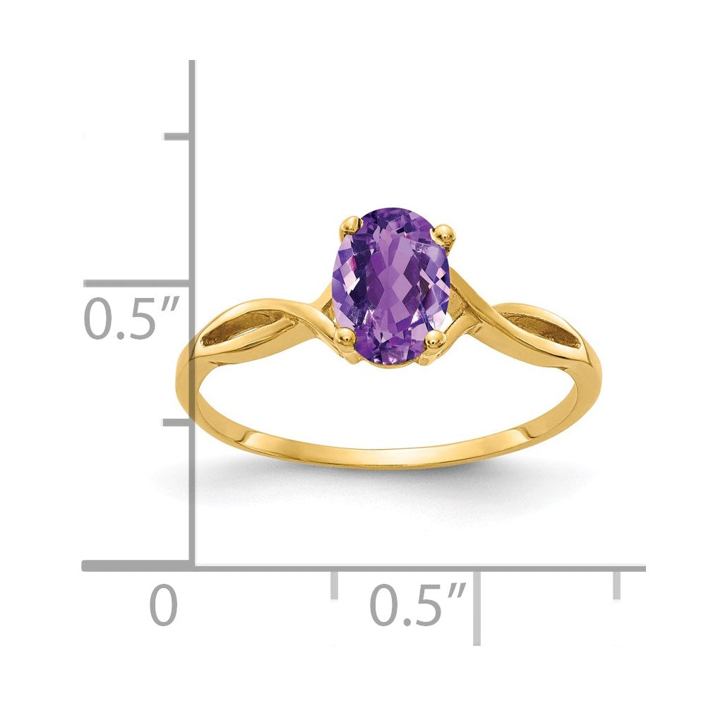 14K Gelbgold 7x5 mm Oval-Amethyst-Ring mit Schachbrettschliff