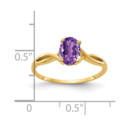 14K Gelbgold 7x5 mm Oval-Amethyst-Ring mit Schachbrettschliff