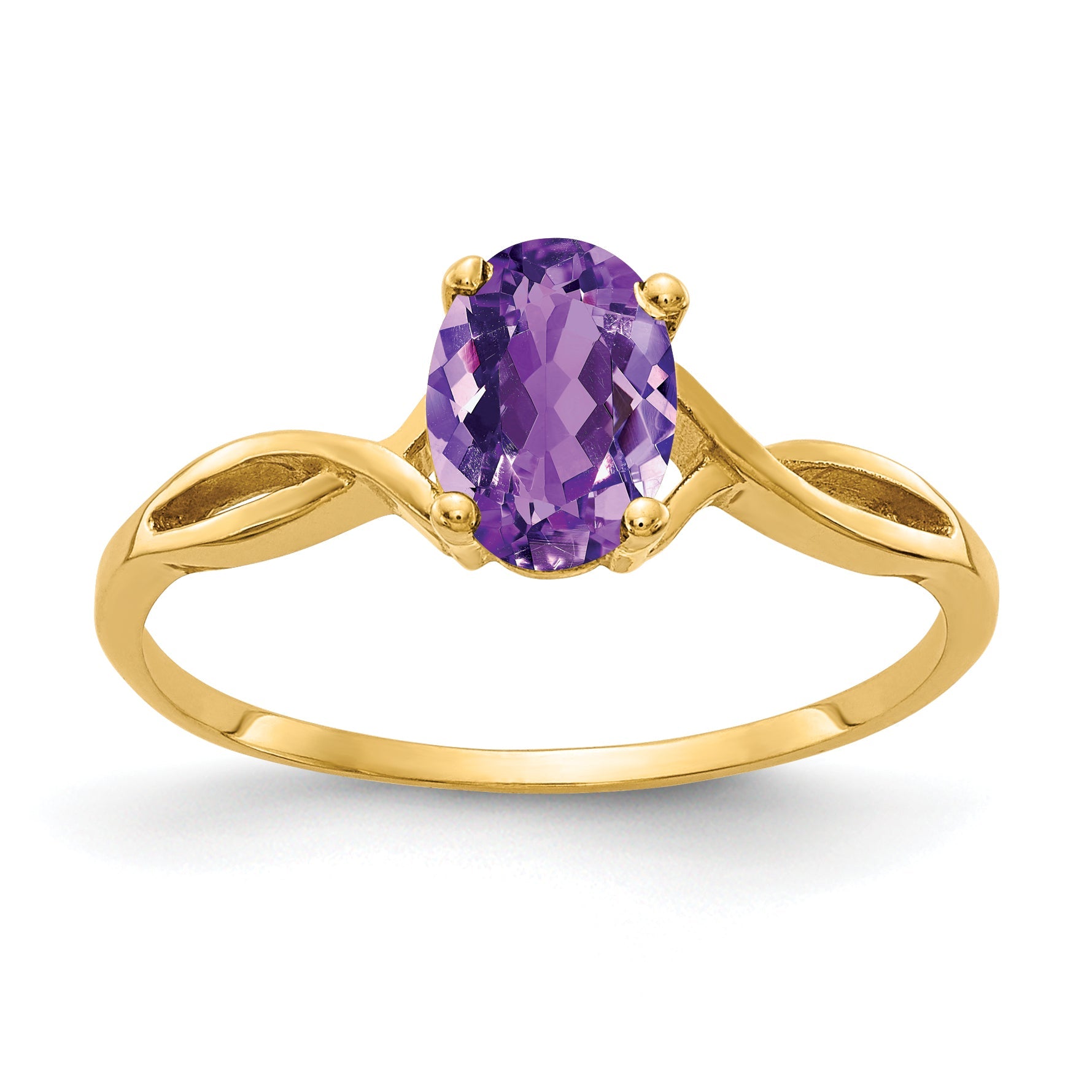 14K Gelbgold Ring mit ovalem Amethyst, 7x5 mm