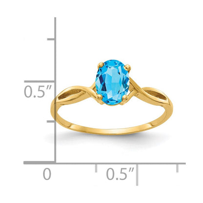 14K Gelbgold Ring mit ovalem Blautopas, 7x5 mm