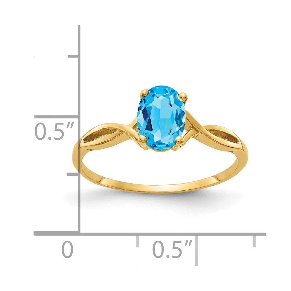 14K Gelbgold 7x5 mm Ring mit ovalem Blautopas im Schachbrettschliff