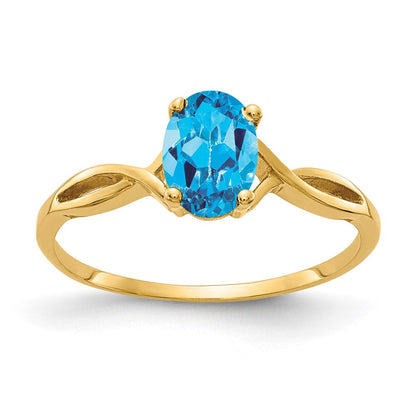 14K Gelbgold Ring mit ovalem Blautopas, 7x5 mm