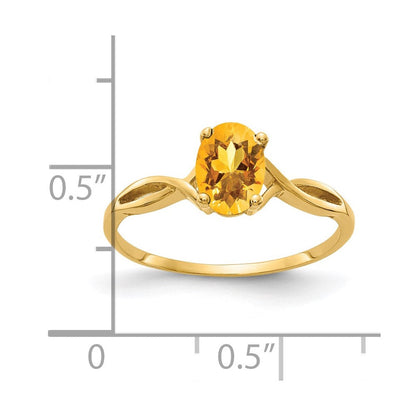 14K Gelbgold Ring mit ovalem Citrin, 7x5mm