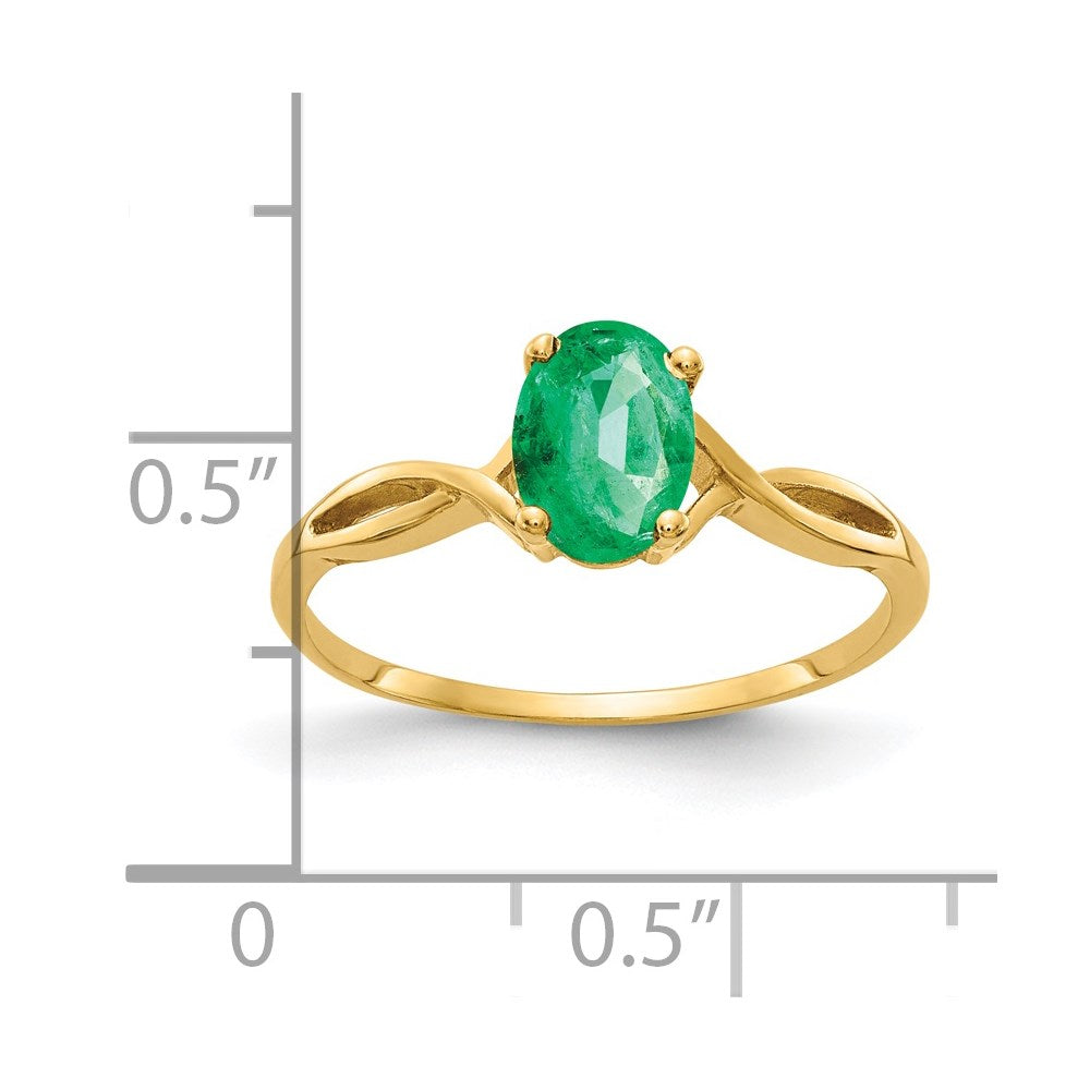 14K Gelbgold Ring mit ovalem Smaragd, 7x5mm
