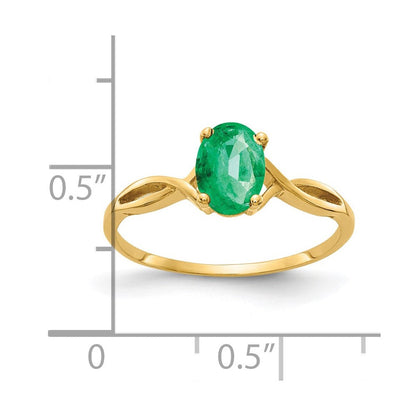 14K Gelbgold Ring mit ovalem Smaragd, 7x5mm