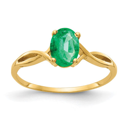 14K Gelbgold Ring mit ovalem Smaragd, 7x5mm
