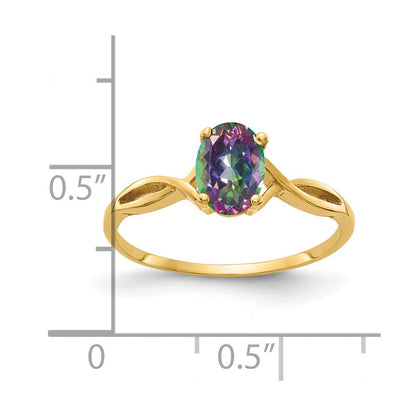 7x5mm Natürlich Oval Feuer Topas 14K Gelbgold Ring