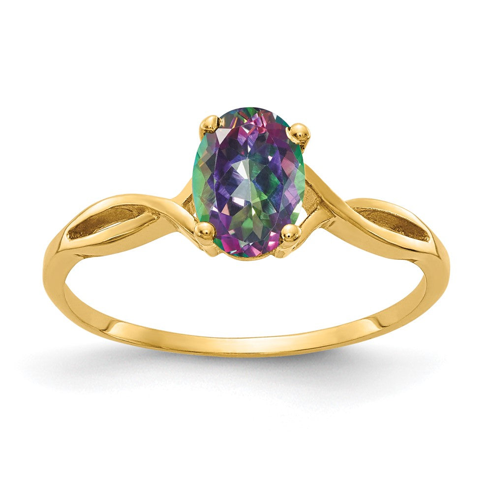 7x5mm Natürlich Oval Feuer Topas 14K Gelbgold Ring